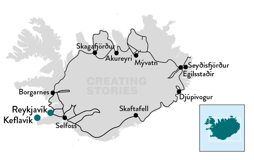 Met eigen vervoer langs hotels op IJsland - kaart