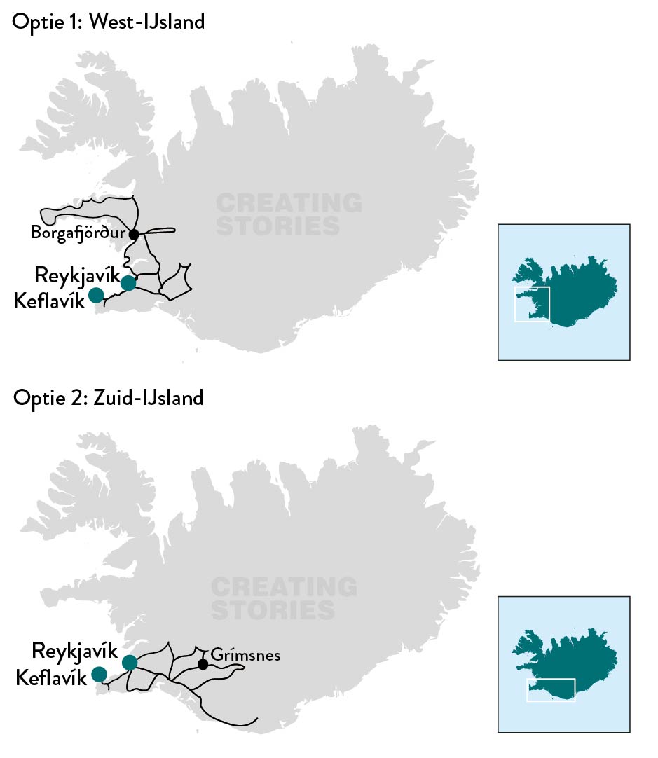 Noorderlicht reis IJsland vanuit een vakantiehuisje - kaart